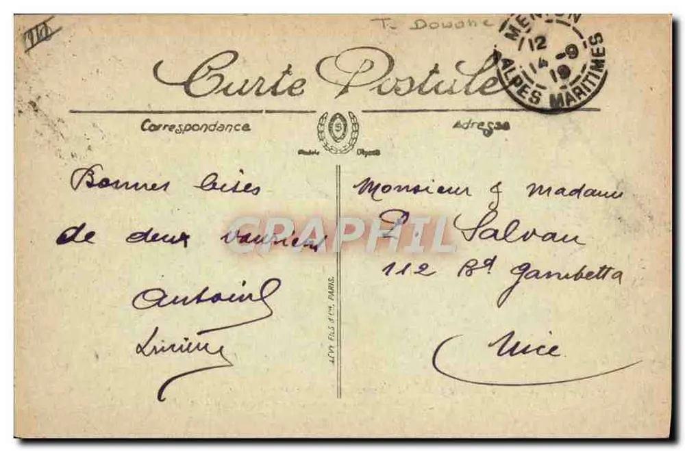 Menton — Grenze Frankreich-Italien — Französische Zollstelle — Verleger LL, Nr. 83 - Rückseite