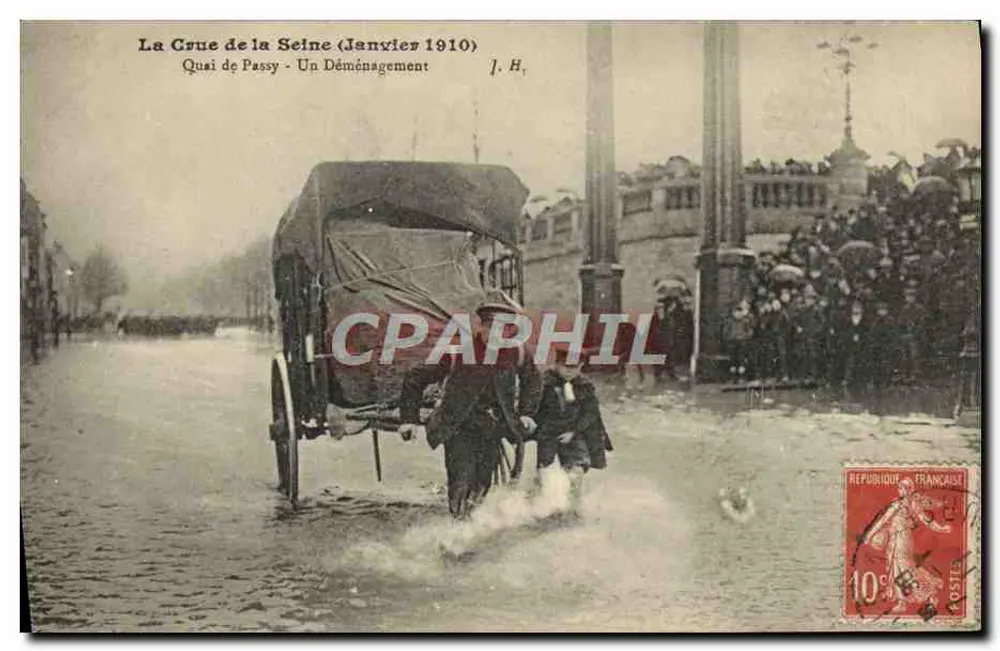 Die Überschwemmung der Seine (Januar 1910) — Quai de Passy - Eine Umzug — J. H. - Vorderseite