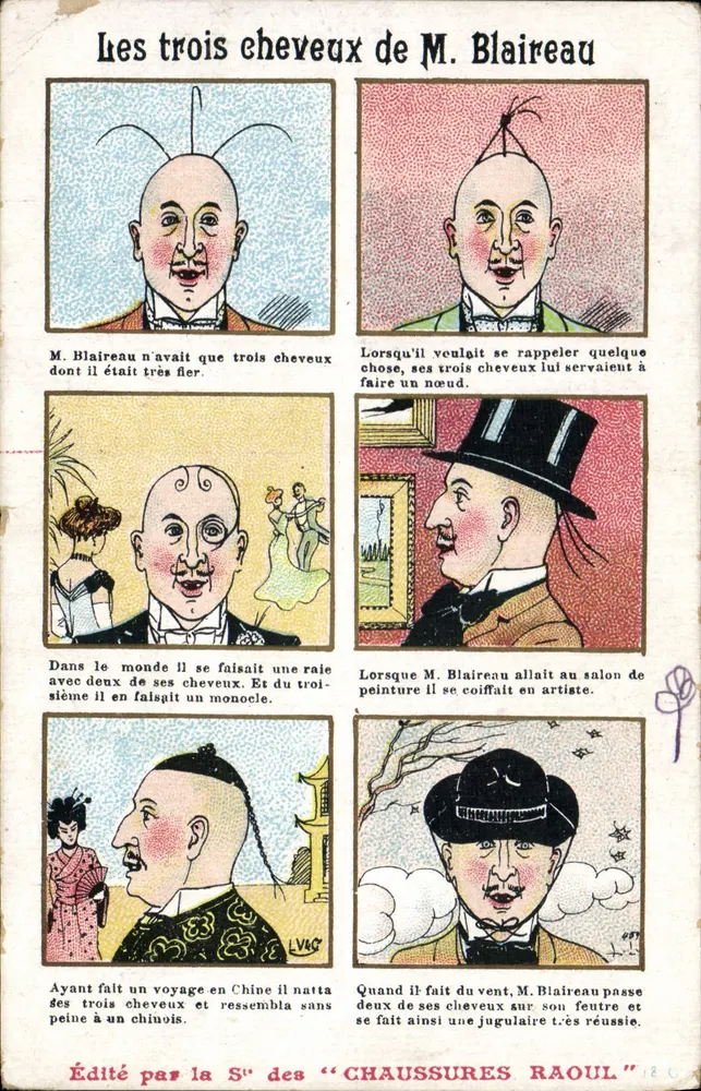Die drei Haare von Herrn Blaireau — humoristische Zeichentrickserie — Verlag von « Chaussures Raoul » - Vorderseite