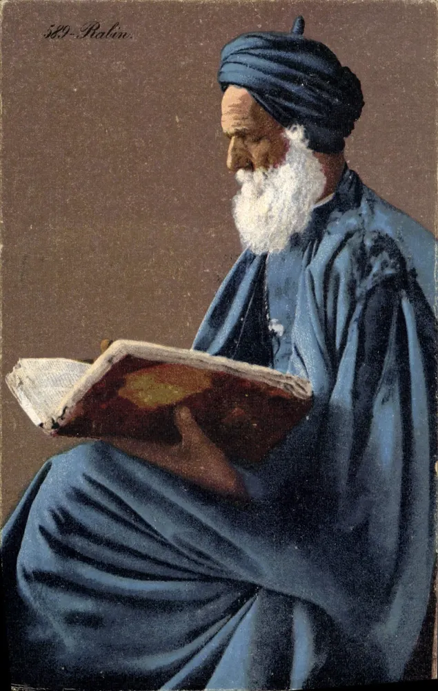 Homem idoso com turbante azul lendo um livro — Editor Rabin, n° 589 - Frente