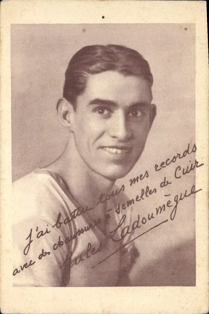Jules Cadoumègue — atleta — carta postal autografada - Frente