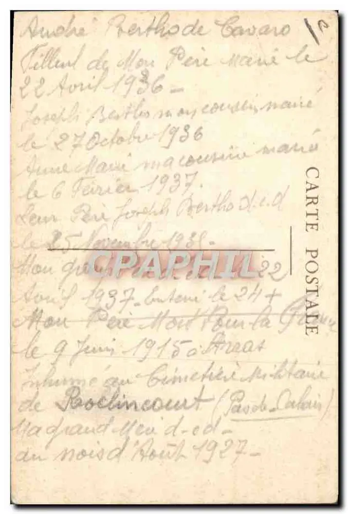 Jules Cadoumègue — atleta — carta postal autografada - Verso