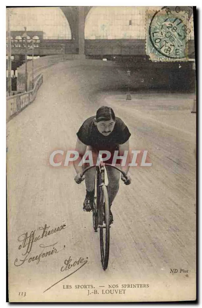 Ciclista na pista — Os Esportes — Nossos Sprinters — J.-B. Louvet - Frente