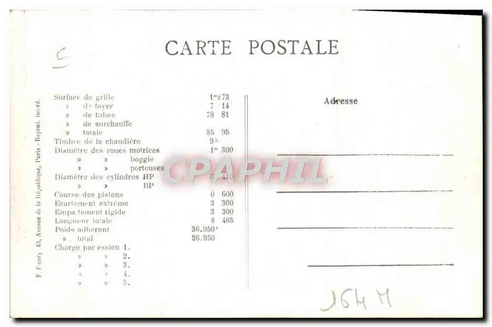 Locomotiva n°5644 — 3 eixos acoplados, 2 cilindros, para serviço de subúrbio da antiga Cie das Dombes e do Sudeste — Schneider em Creusot (Série 5644-5674) - Verso