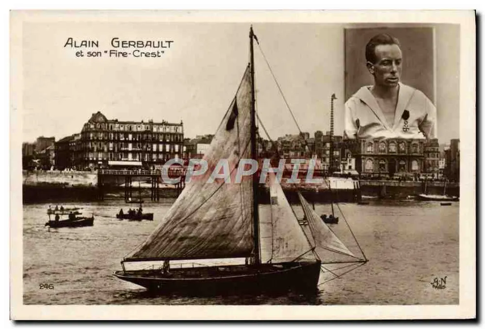 Alain Gerbault y su "Fire-Crest" — tarjeta postal n°246 — A.N. Fotógrafo - Anverso