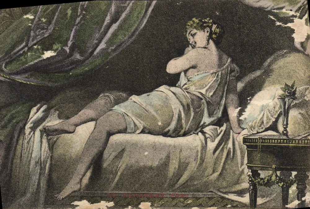 Femme endormie — scène intime dans une chambre — éditeur E. Le Dufey, imp. Zolit, 127, boulevard de Sébastopol, Paris - Frente