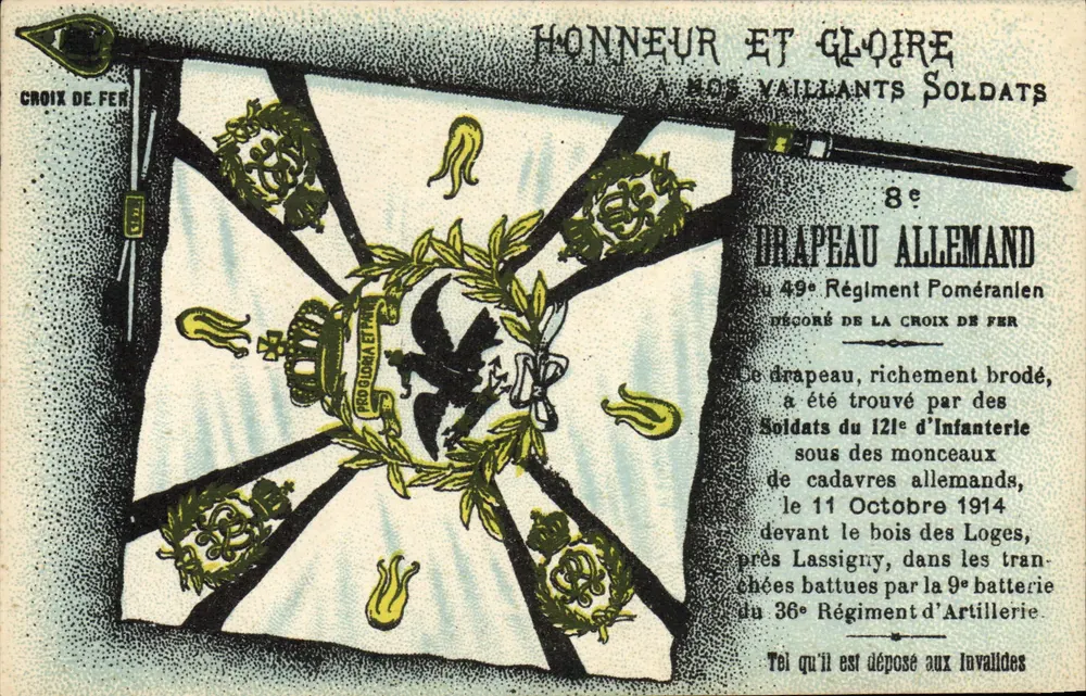 Deutsches Flagge — 8. Pommersches Regiment — mit dem Eisernen Kreuz dekoriert — 1914 - Vorderseite