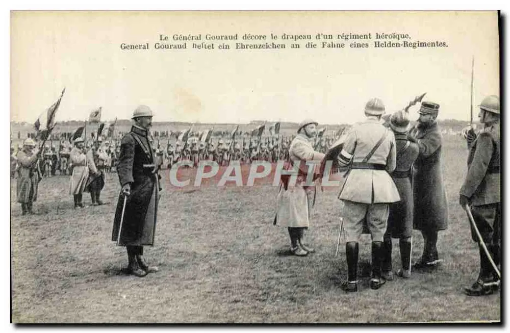 General Gouraud verleiht das Banner eines heldenhaften Regiments — unbekannter Verlag, Seriennummer nicht sichtbar - Vorderseite