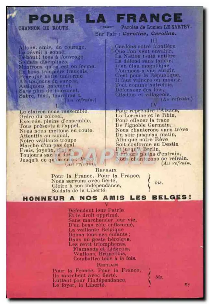 Reise-Lied 'Für Frankreich' — Text von Lucien Le Sartey — Verlag nicht sichtbar - Vorderseite