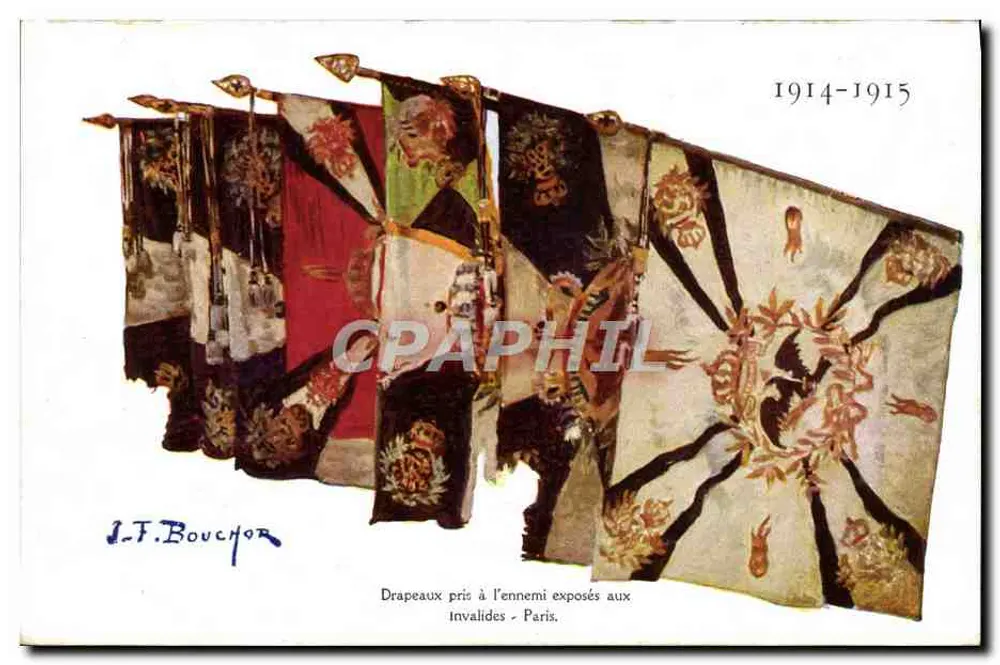 Feindliche Fahnen, die in den Invaliden ausgestellt sind - Paris — 1914-1915 — J.-F. Bouchor - Vorderseite