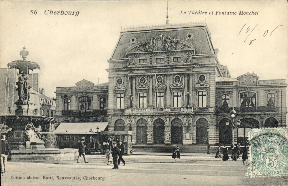 Cherbourg — Das Theater und die Fontaine Monchel — Edition Maison Ratti, Nouveautés, Cherbourg - Vorderseite