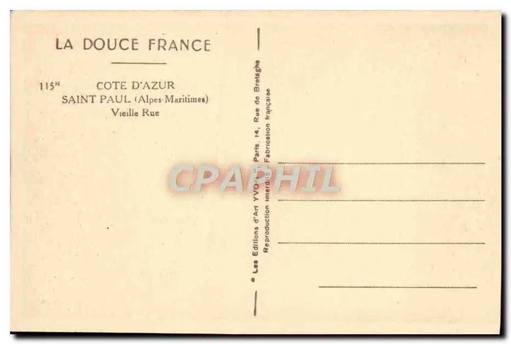 Saint-Paul (Alpes-Maritimes) — Rue Velha — La Douce France, 115N - Verso