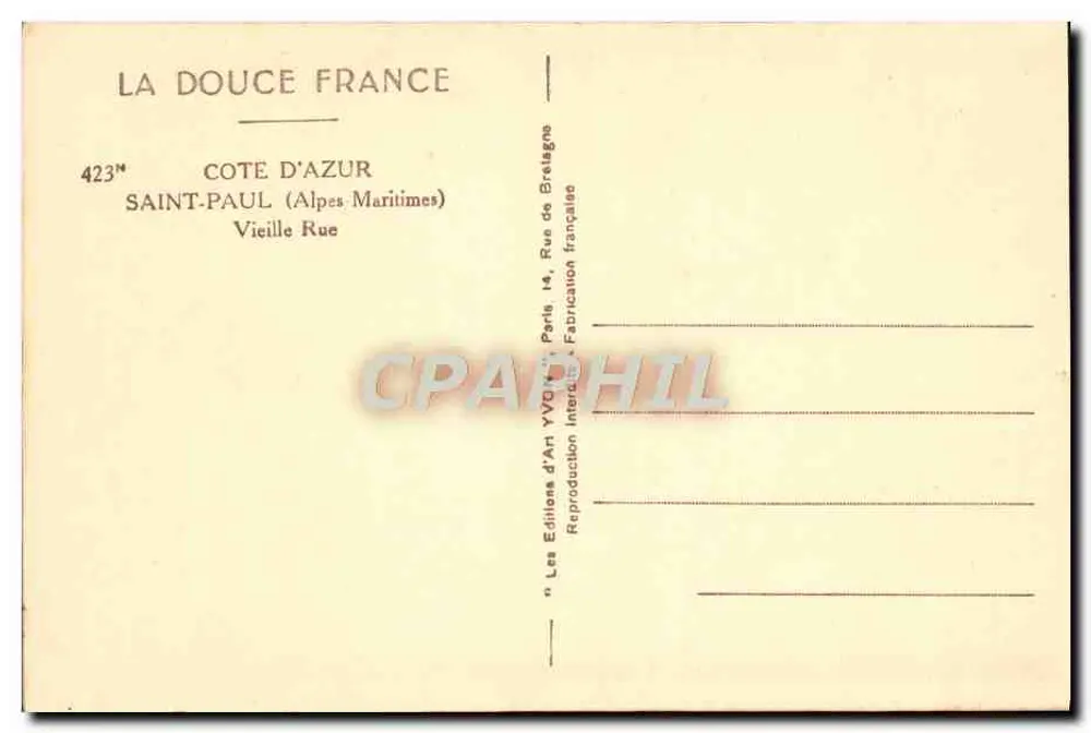 Saint-Paul (Alpes-Maritimes) — Velha Rua — La Douce France, n°423 - Verso