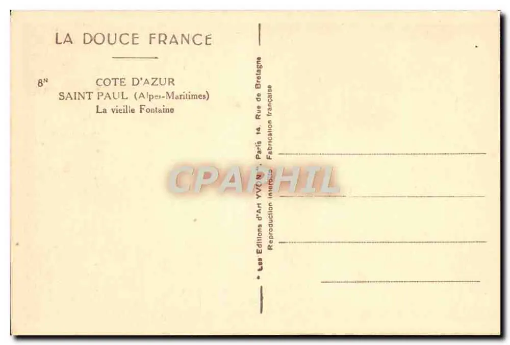Saint-Paul (Alpes-Maritimes) — Die alte Fontäne — Les Éditions d'Art YVC N°8 - Rückseite