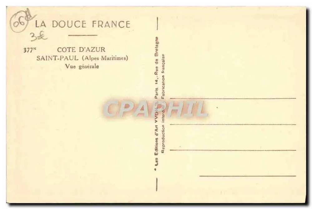Saint-Paul (Alpes-Maritimes) — Widok ogólny — La Douce France, nr 377 - Rewers