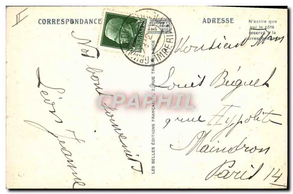 Menton — Französisch-Italienische Grenze — Die französische Zollstelle — Editions Belles Éditions Françaises, Nr. 100 - Rückseite