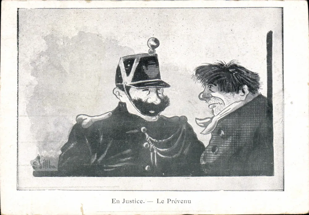 En Justice — Le Prévenu — dessin de E. d'Alba - Frente
