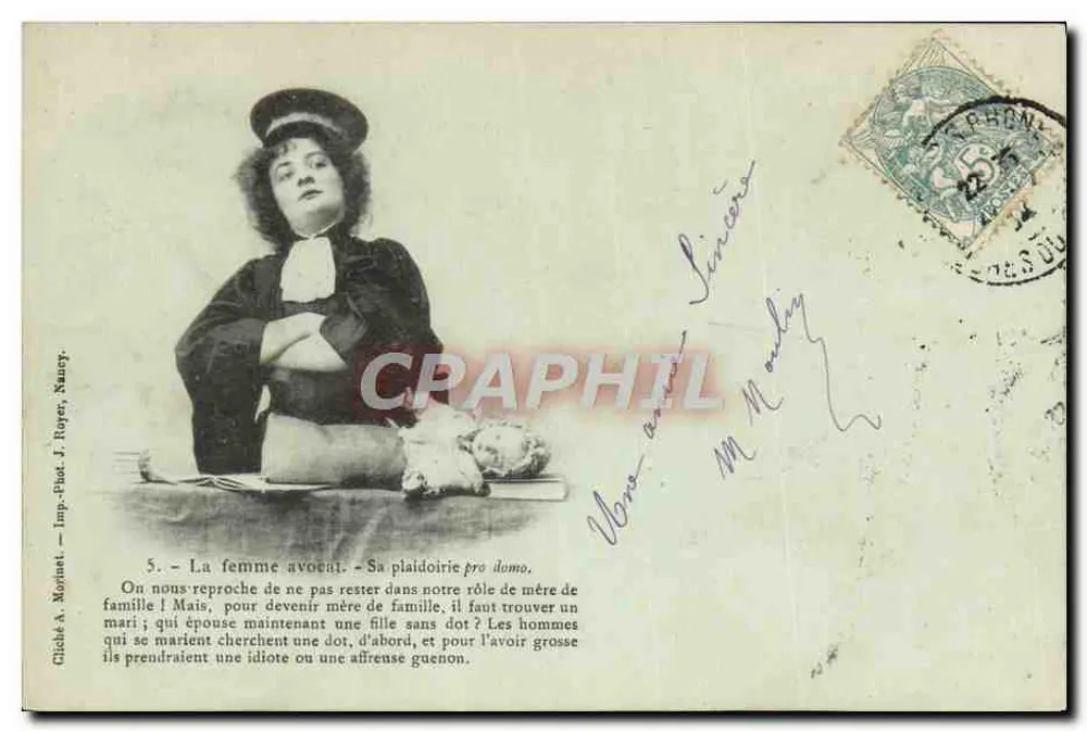 La donna avvocato — La sua difesa pro domo — Cliché A. Magniet, Imp. Phot. J. Roger, Nancy, n°5 - Recto