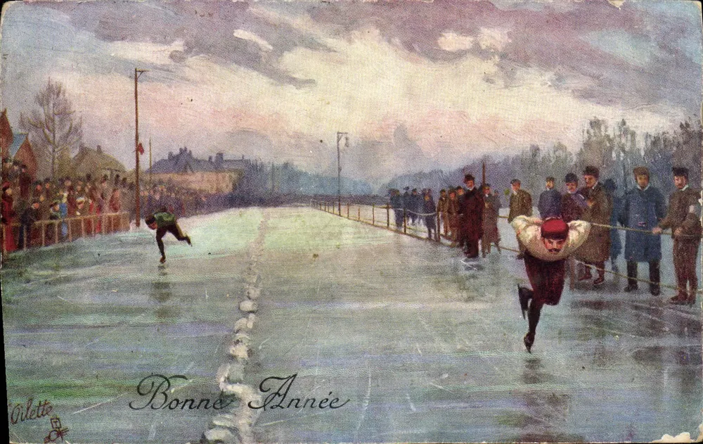 Eislaufrennen — Frohe Neujahr — Oilette - Vorderseite