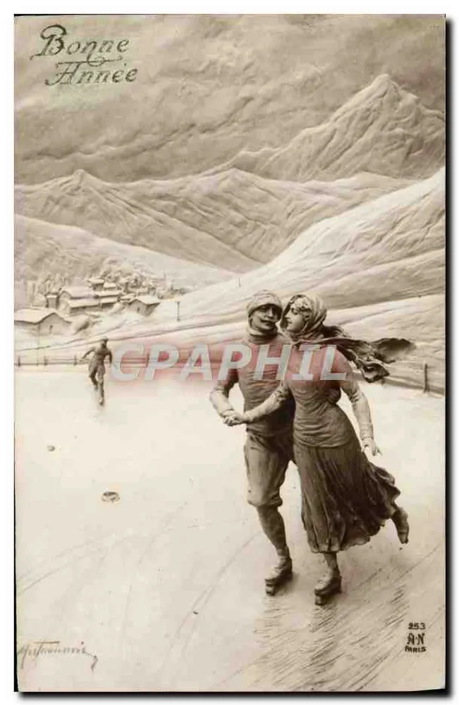 Skifahrer in den Bergen — Frohe Neujahr — Autounnay, n° 253, Paris - Vorderseite