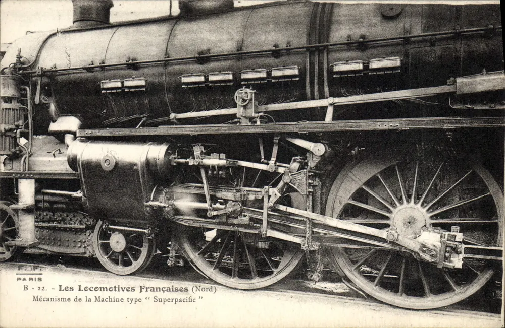 Mecanismo da Máquina tipo "Superpacific" — As Locomotivas Francesas (Nord) — Paris, B-22 - Frente