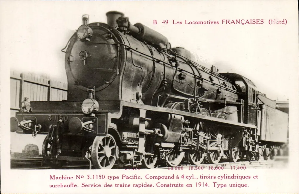 Locomotiva n° 3.1150 tipo Pacific — As Locomotivas Francesas (Nord) — série B 49 - Frente
