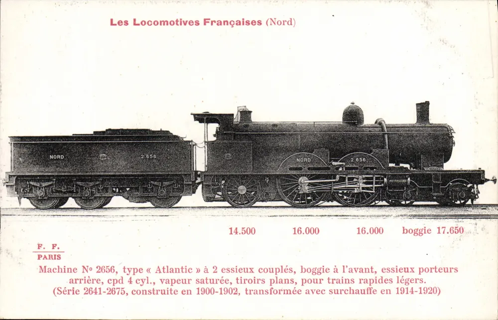 Locomotiva francesa Nord n° 2656 — tipo Atlantic — série 2641-2675 — F. F. Paris - Frente