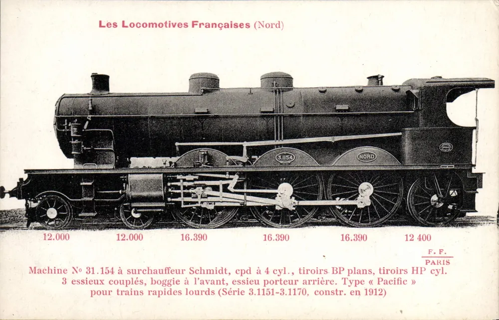 Locomotiva francesa (Nord) — Tipo « Pacific », série 3.1151-3.1170 — F.F. PARIS - Frente