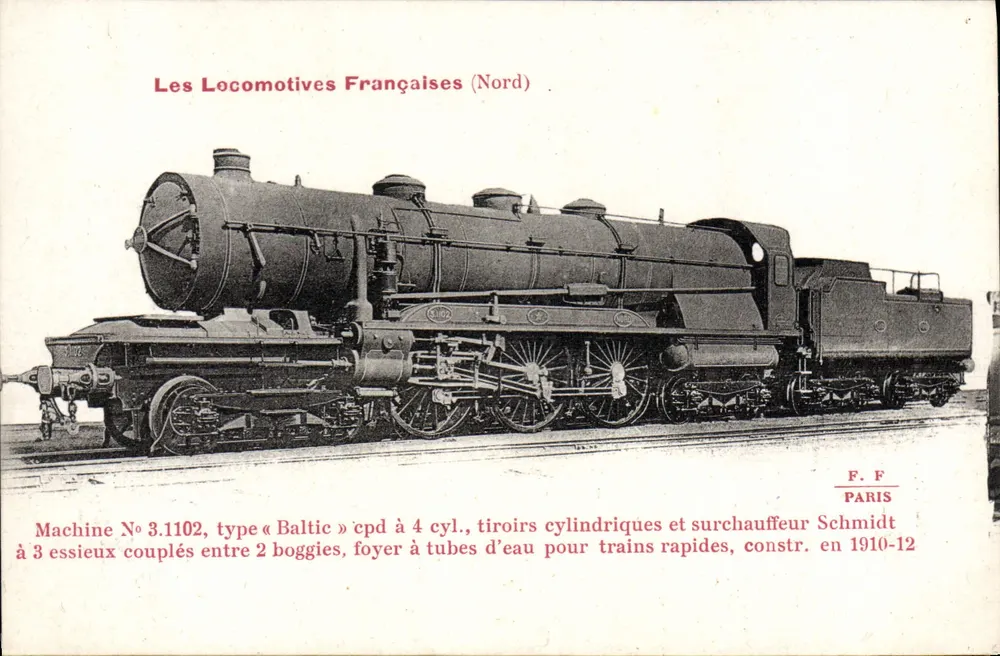 Locomotiva Baltic N°3.1102 — tipo cpd com 4 cilindros, superaquecedor Schmidt — F. F. PARIS - Frente