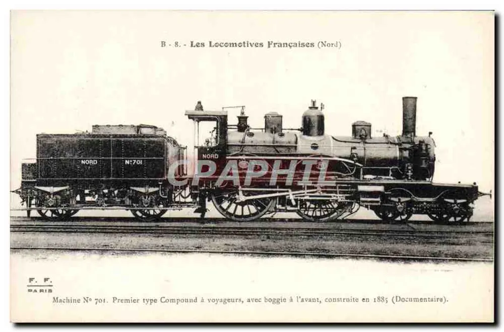 Locomotiva N°701 — Primeiro tipo Compound para passageiros com bogie à frente — F. F. Paris, série B.8 - Frente