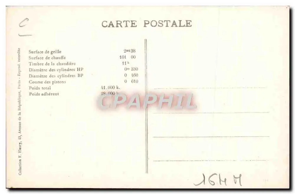 Locomotiva N°701 — Primeiro tipo Compound para passageiros com bogie à frente — F. F. Paris, série B.8 - Verso