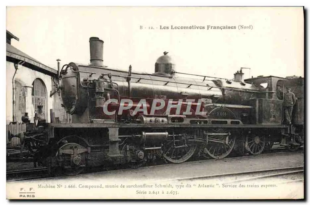Locomotiva n° 2.666 — Compound com superaquecedor Schmidt, tipo Atlantic — As Locomotivas Francesas (Nord) - Frente