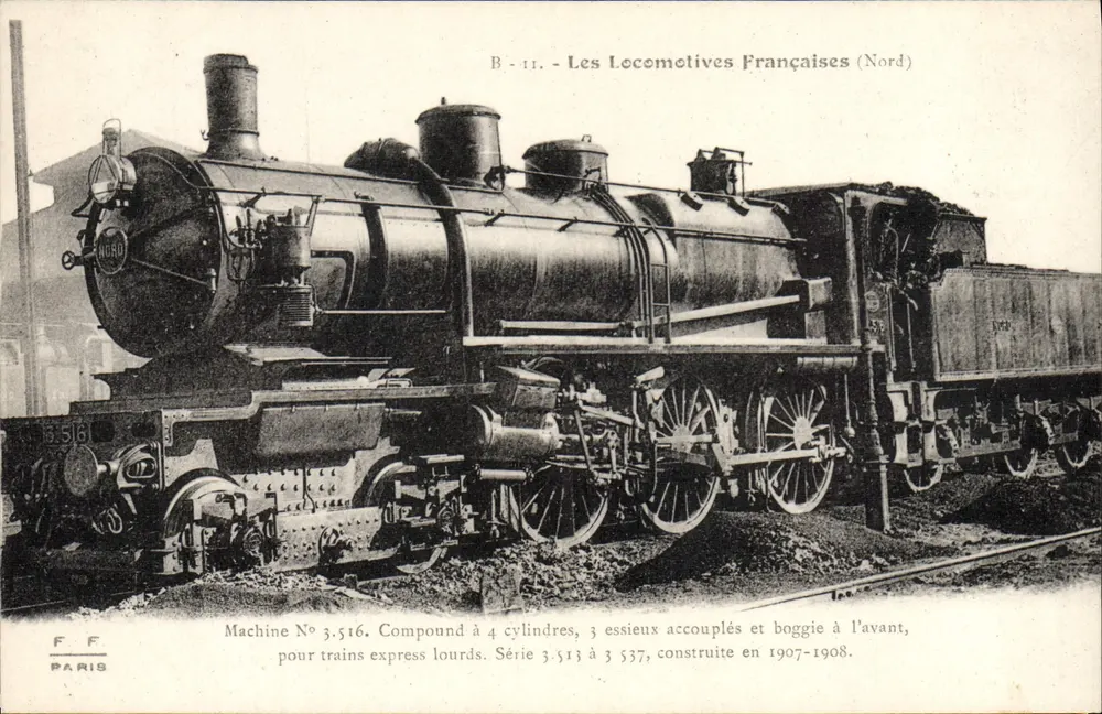 Locomotiva francesa — Máquina No 3.516 — Série 3.513 a 3.537 — Editor F. Flour, Paris - Frente