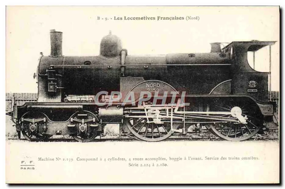 Locomotiva francesa Nord 2159 — Máquina a 4 cilindros, bogie à frente — F. F. Paris - Frente