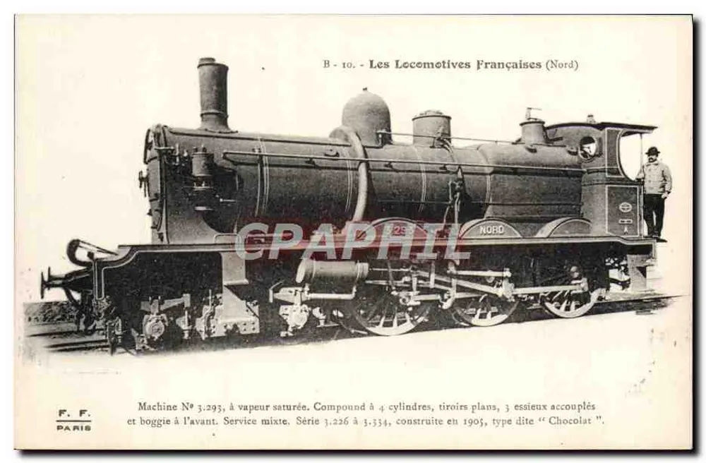 Satteldampflokomotive — Maschine Nr. 3.293, Typ 'Chocolat' — F. F. PARIS - Vorderseite