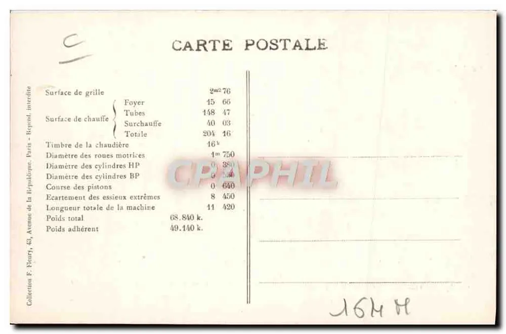 Locomotora francesa n° 3.546 — Serie 3.538-3.667 — Editor F. Floury, París - Reverso