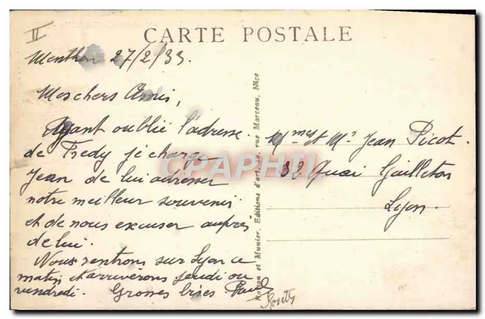 Menton — O Porto e a Velha Cidade — Éditions d'Art et Musiér, Nice, n°136 - Verso