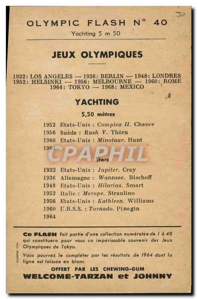 Yachting — Olympische Spiele — Antike Ansichtskarte Nr. 40 - Rückseite