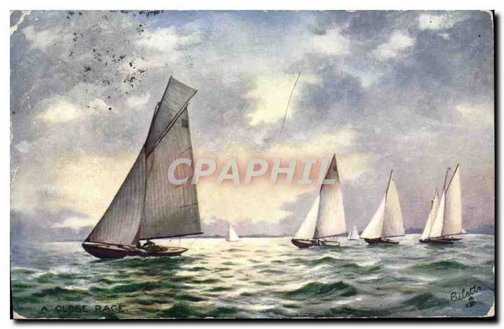 Corrida de barcos a vela — A CLOSE RACE — Tuck's Post Card, série I - Frente