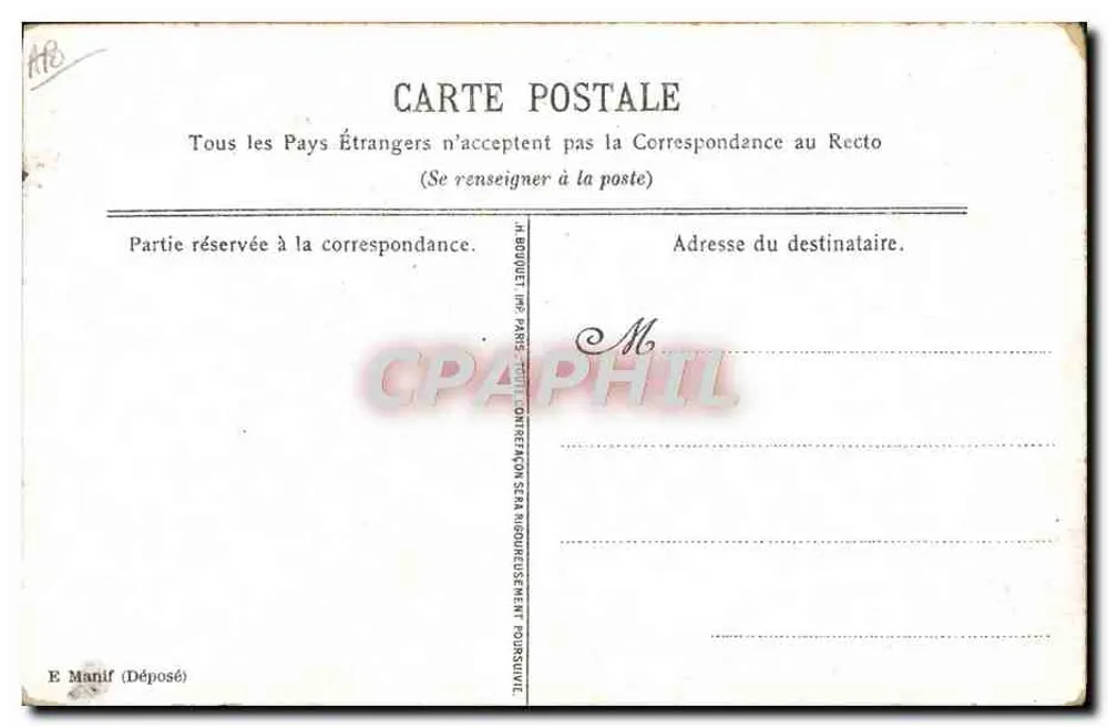 Bandeira francesa — HONNEUR e PATRIE — E. Manif (Depositado) Paris - Verso