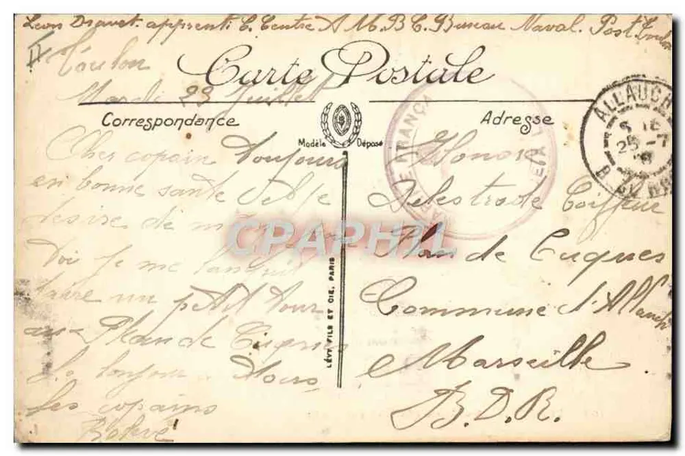 Toulon — U-Boot, das eine Tauchmanöver durchführt — LL. — Nr. 108 - Rückseite