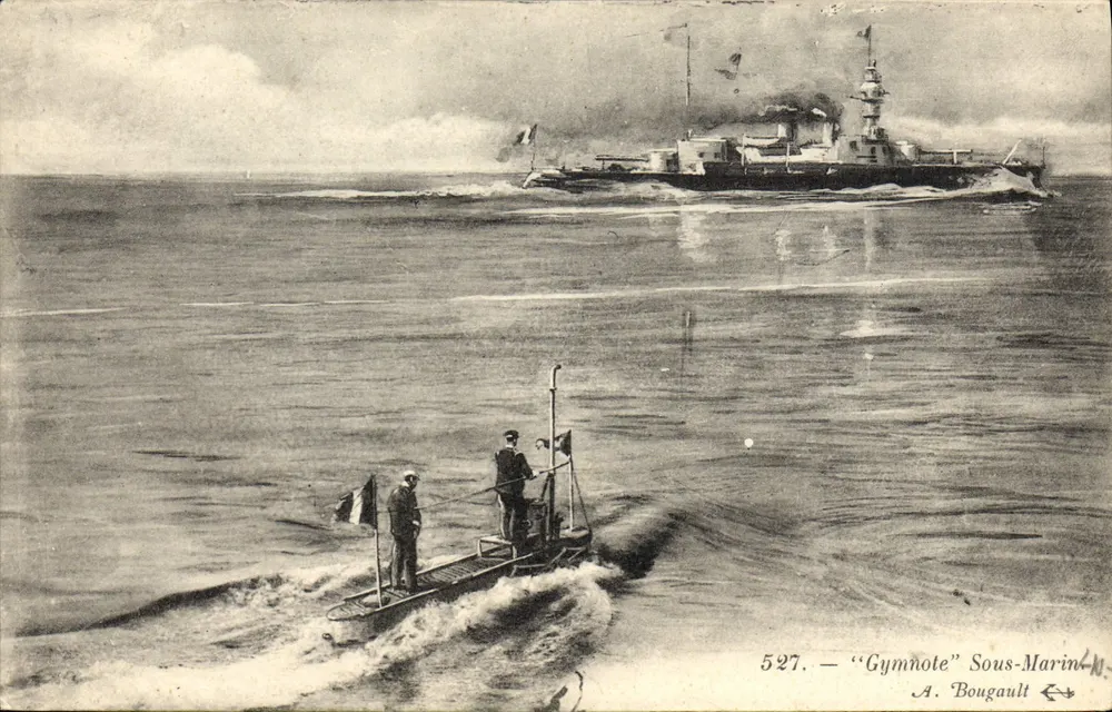 Unterseeboot "Gymnote" — maritime Zeichnung — A. Bougault, Nr. 527 - Vorderseite