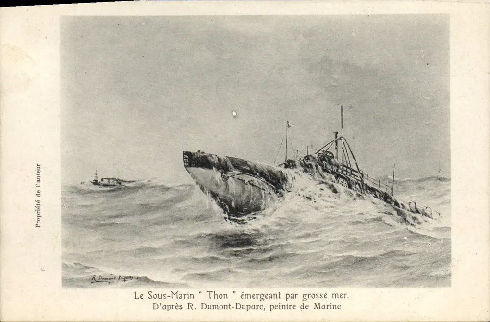Der U-Boot "Thon" taucht in stürmischem Meer auf — Nach R. Dumont-Duparc, Marinemaler — A. Dumont-Dupont - Vorderseite