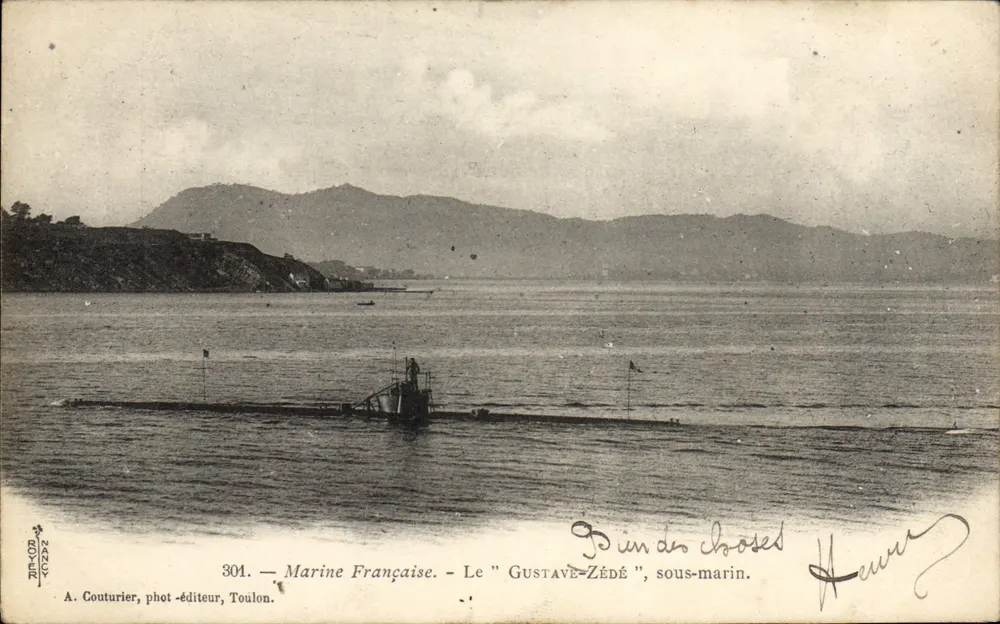 Toulon — O "Gustave-Zédé", submarino — A. Couturier, fotógrafo-editor, Toulon, n°304 - Frente