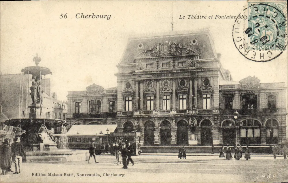 Cherbourg — Ansicht des Theaters und Brunnen — Edition Maison Ratti, Neuerscheinungen, Cherbourg - Vorderseite