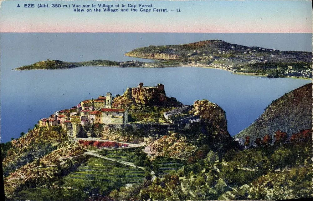 Eze — Ansicht des Dorfes und des Cap Ferrat — LL - Vorderseite