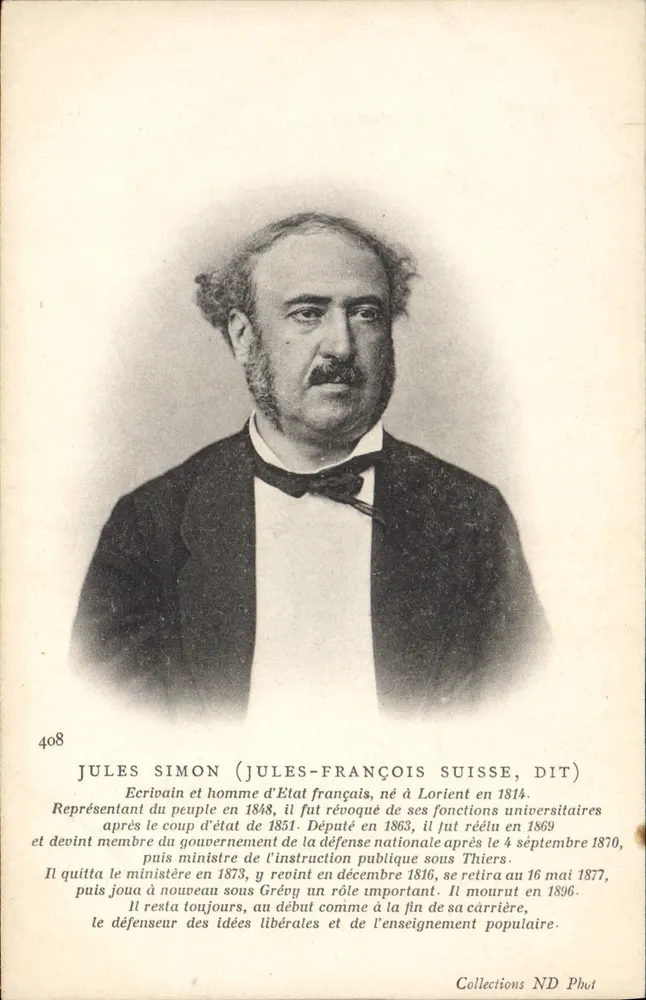 Jules Simon (Jules-François Suisse, dit) — Portrait — Collections ND Phot, n° 408 - Vorderseite