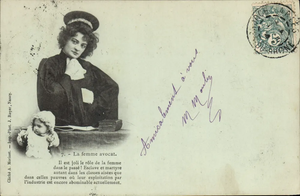 A mulher advogada — Nancy — Cliché A. Morinuet, Imp.-Phot. J. Royer - Frente