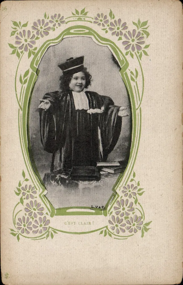 Jeune femme en robe de docteur — scène de graduation — éditeur LVAC, n° 56 - Frente