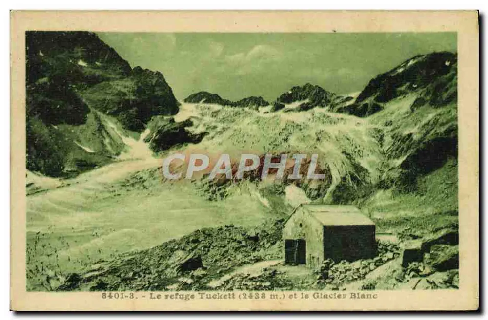 Der Tuckett-Refuge (2438 m.) und der Weiße Gletscher — Antike Ansichtskarte 8401-3 — unbekannter Verleger - Vorderseite
